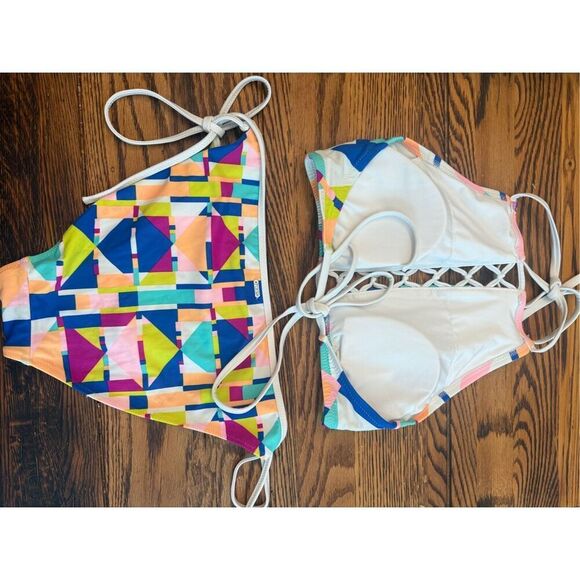 Victoria's Secret Multicolor Geometric High Neck Crisscross Bikini Top Medium - Picture 2 of 5
